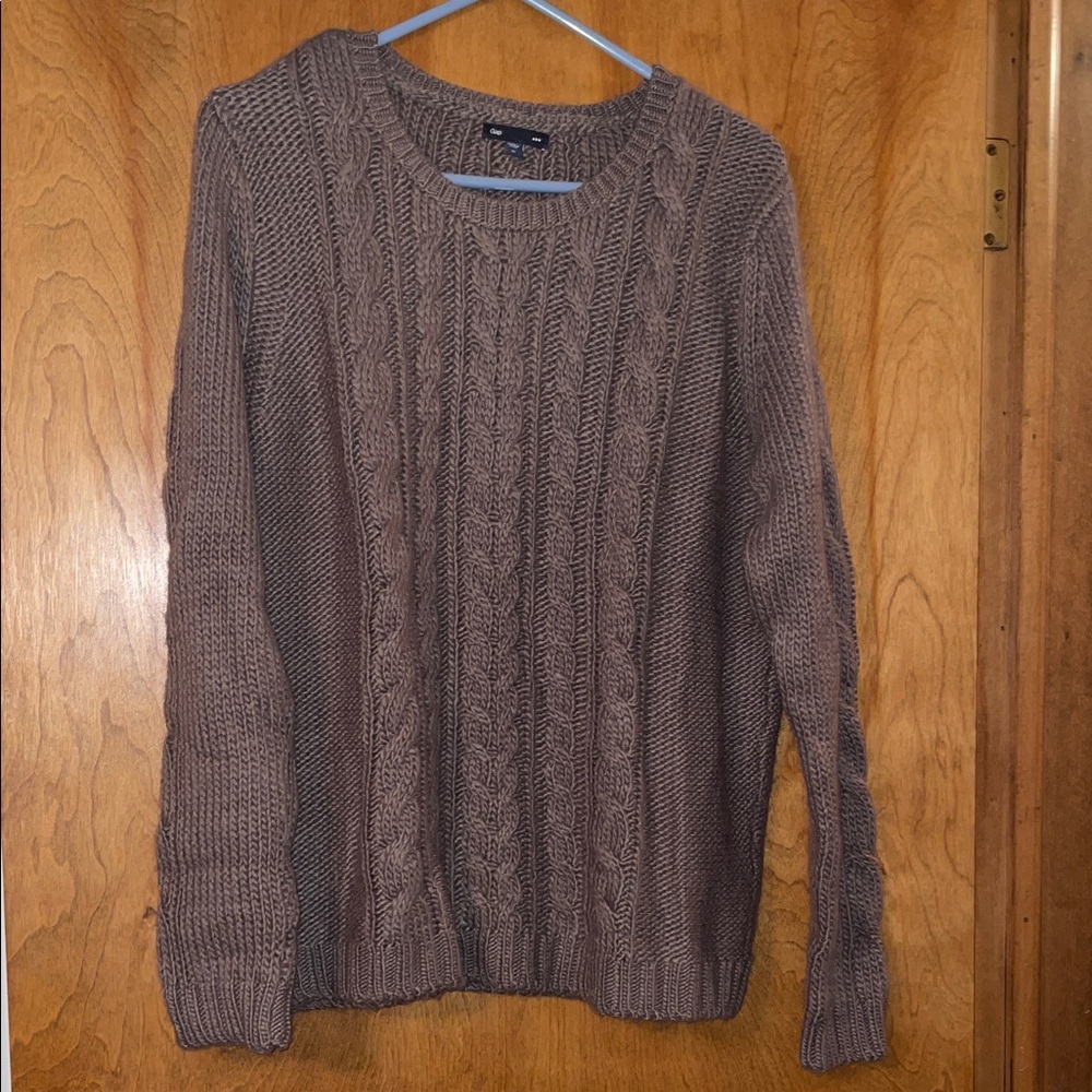 GAP Women's Brown Cable Knit Crewneck Sweater, XL